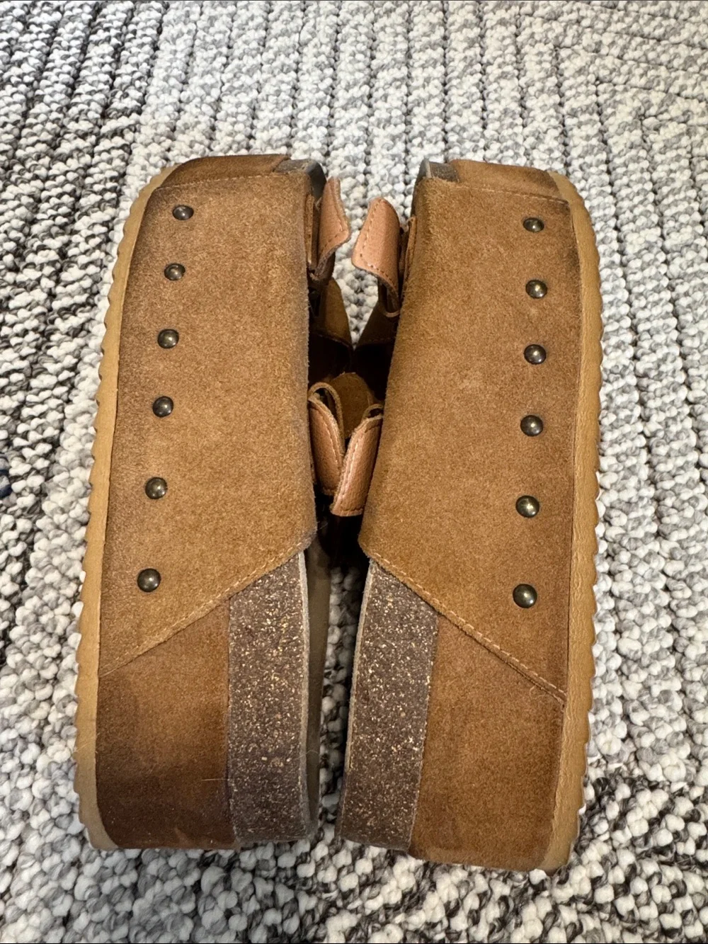 Women’s Suede Platform Slide Sandals in Brown with Buckle Straps